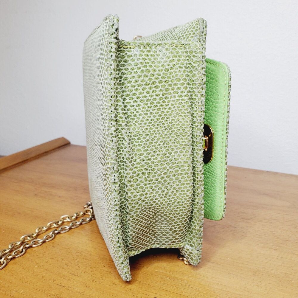 VTG OHHHH ASHLEY Mini Green Leather Purse Womens Crossbody Bag Cute Chic Chain - Picture 6 of 10